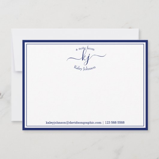 Remerciements Carte Monogrammé Marine Blanc Du Bureau De Note (Devant)