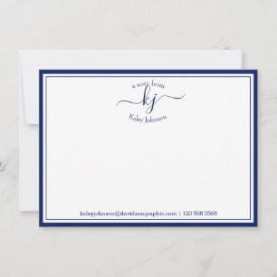 Remerciements Carte Monogrammé Marine Blanc Du Bureau De Note