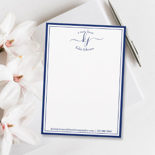 Remerciements Carte Monogrammé Marine Blanc Du Bureau De Note