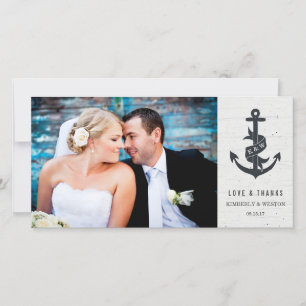 Remerciements Carte photo de Mariage Ancre rustique
