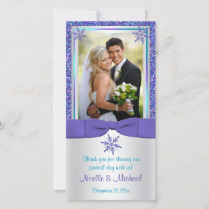 Remerciements Carte photo Mariage des faches de neige violet Aqu