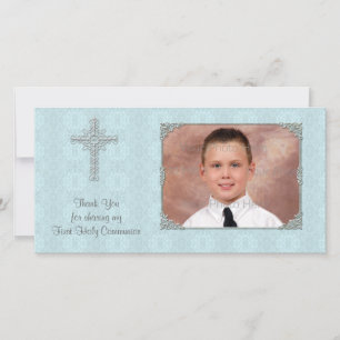 Remerciements Carte photo religieux de la dentelle bleue