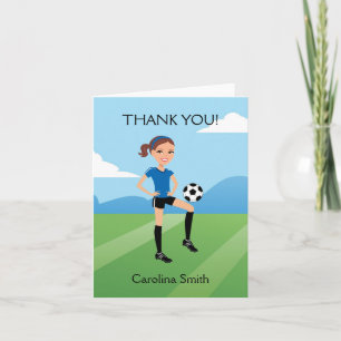 Remerciements Carte pliée de soccer caricaturale pour fille