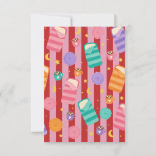Remerciements Carte rayée rose et rouge avec motif de soirée pyj