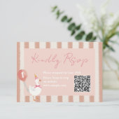 Remerciements Carte RSVP Anniversaire de petit oiseau rose d'oie (Debout devant)