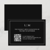 Remerciements Carte RSVP de mariage noir de code QR simple Monog (Devant / Derrière)