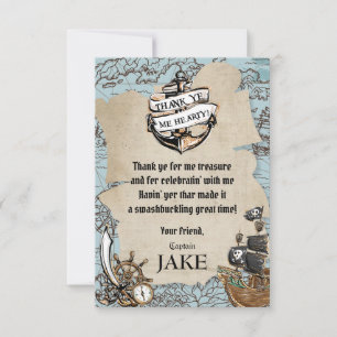 Remerciements Carte Vintage Trésors de pirate Garçon de fête d'a