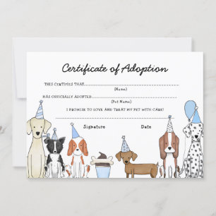 Remerciements Certificat d'adoption de Lets Pawty Carte d'annive