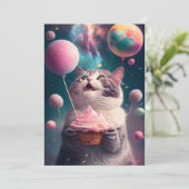 Remerciements Chat d'anniversaire dans l'espace carte de voeux (Debout devant)