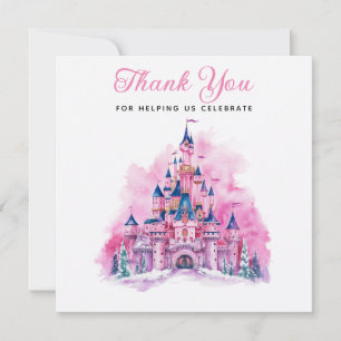 Remerciements Château rose Aquarelle 1er Anniversaire Carte de r