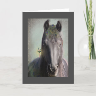 Remerciements Cheval noir - Carte de voeux