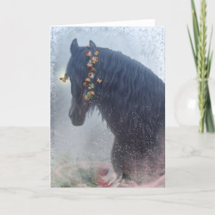 Remerciements Cheval noir - Carte de voeux