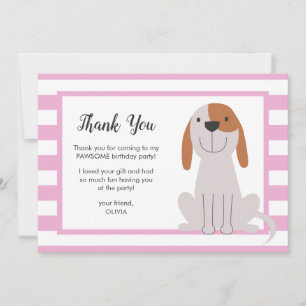Remerciements Chien Anniversaire de enfant rose Carte de remerci