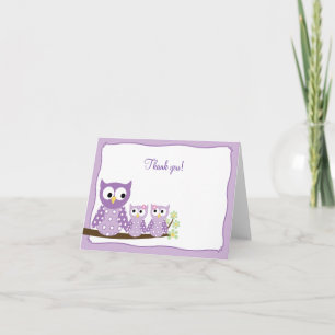Remerciements Chouettes à chaume violet pliées Carte de remercie