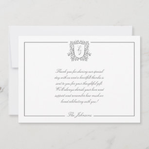 Remerciements Cimier classique Monogramme noir blanc Carte de re