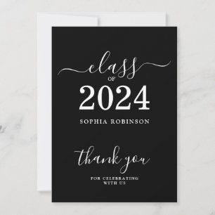 Remerciements Classe de 2024 Grand noir blanc Carte de remerciem