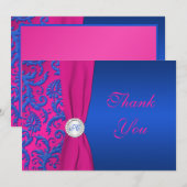 Remerciements Cobalt et Fuchsia Damask Monogram Carte de remerci (Devant / Derrière)