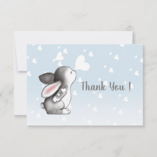 Remerciements Coeur de lapin bleu confetti plat carte de remerci
