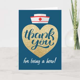 Remerciements Coeur Stethoscope Bleu Gold Nurse Carte de remerci