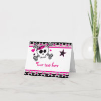 Coeurs roses Crâne et os croisés Carte de remercie