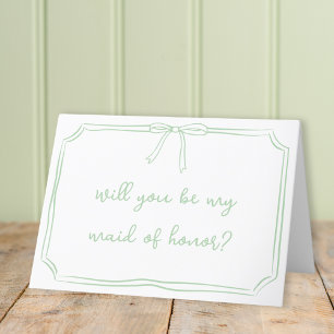 Remerciements Coquette Bow Sage Cute Maid of Honor Carte de prop