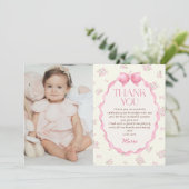 Remerciements Coquette Pink Bow Anniversaire Photo Carte de reme (Debout devant)