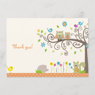 Remerciements Cute Orange Owl Neutral Baby shower Carte de remer
