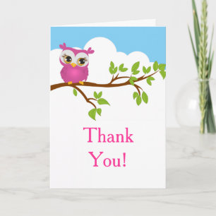 Remerciements Cute Owl sur Branch Boy Birthday Carte de remercie