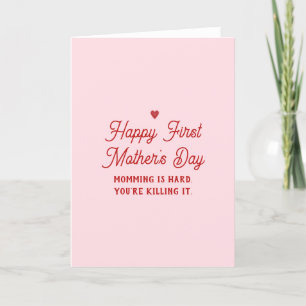 Remerciements Cute Rose Nouvelle Maman Joyeuse Carte de la premi
