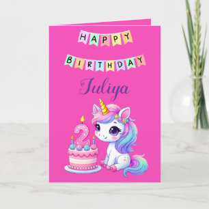 Remerciements Cute unicorn photo de famille 2e carte d'anniversa