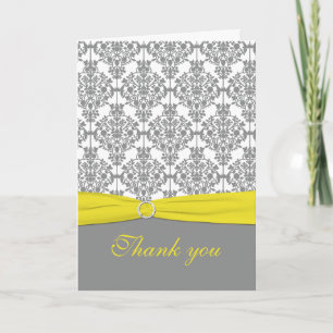 Remerciements Damas gris avec carte de remerciement jaune