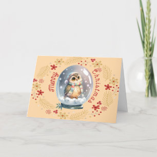 Remerciements Design de carte de Noël avec hibou et couronne