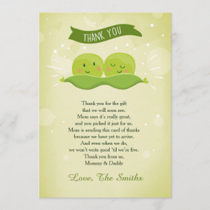 Remerciements Deux pois dans un Baby shower Carte de remerciemen
