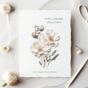 Remerciements Elégant blanc Roses Chic Mariage Carte de remercie