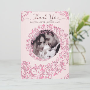 Remerciements Elégant Damask Beige Mariage Carte de remerciement