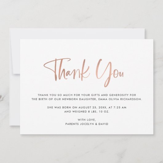 Remerciements | Élégant Faire-part de naissance ph (Dos)