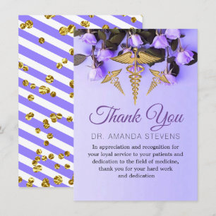 Remerciements Elégant Fleurs violettes Docteur Carte de remercie