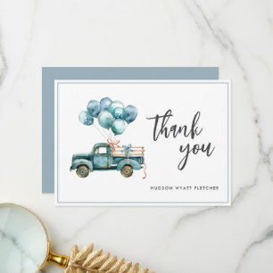 Remerciements Élégant Script Dusty Blue Baby Boy Carte de remerc