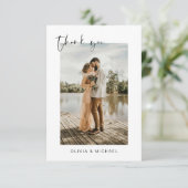Remerciements Élégant script Mariage photo Carte de remerciement (Debout devant)