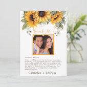 Remerciements Élégant Script Sunflower Wedding Carte de remercie (Debout devant)