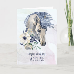 Remerciements Elégante aquarelle cheval d'anniversaire carte de 