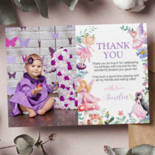 Remerciements Fairy Girl'Anniversaire Photo Carte de remerciemen