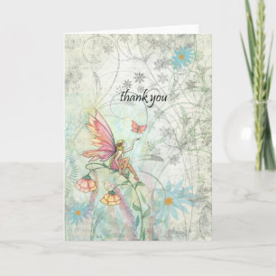 Remerciements Fée des fleurs et carte de remerciement papillon