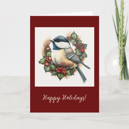 Remerciements Festive Chickadee Plié Vacances / Carte de Noël (Devant)