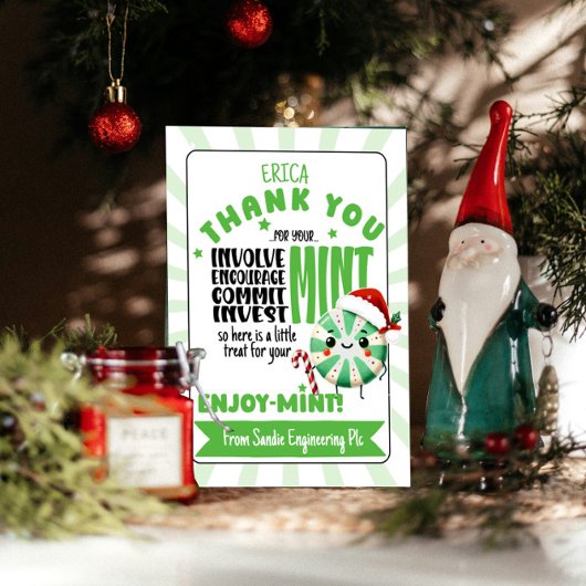 Remerciements Festiver profiter Carte de vacances Mint avec Nom 