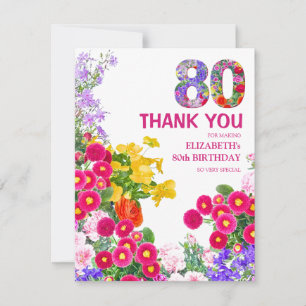 Remerciements Fête de 80e anniversaire floral plat carte de reme