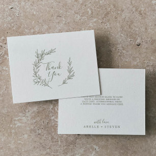 Remerciements Feuille minimale   Olive Green Flat Carte de remer