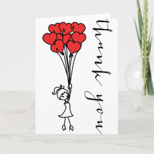 Remerciements Fille avec le coeur Ballons Doodles Carte de remer