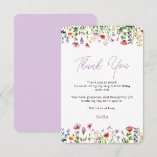 Remerciements Fleur sauvage 1er anniversaire Carte de remercieme