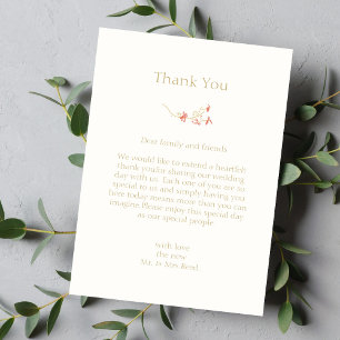 Remerciements Fleur sauvage chic Mariage plat Carte de remerciem